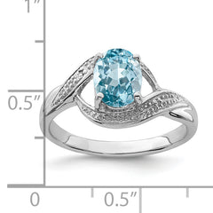 Sterling Silver Rhodium Swiss Blue Topaz & Diamond Ring