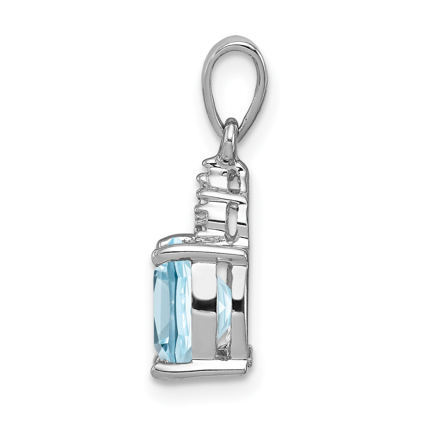 Sterling Silver Rhodium Lt Swiss Blue Topaz & Diamond Pendant