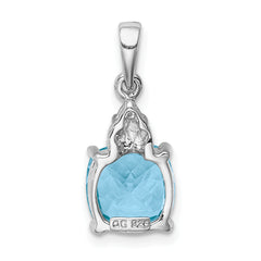 Sterling Silver Rhodium Lt Swiss Blue Topaz & Diamond Pendant