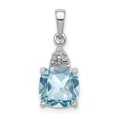 Sterling Silver Rhodium Lt Swiss Blue Topaz & Diamond Pendant