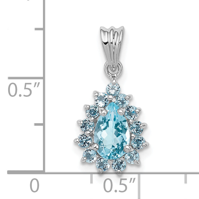 Sterling Silver Rhodium-plated Light Swiss Blue Topaz Pear-shaped Pendant