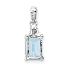 Sterling Silver Rhodium-plated Light Swiss Blue Topaz & Diamond Pendant