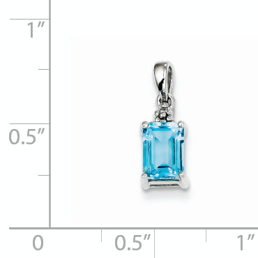 Sterling Silver Rhodium-plated Light Swiss Blue Topaz & Diamond Pendant