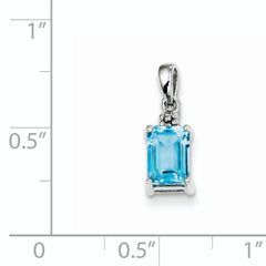 Sterling Silver Rhodium-plated Light Swiss Blue Topaz & Diamond Pendant