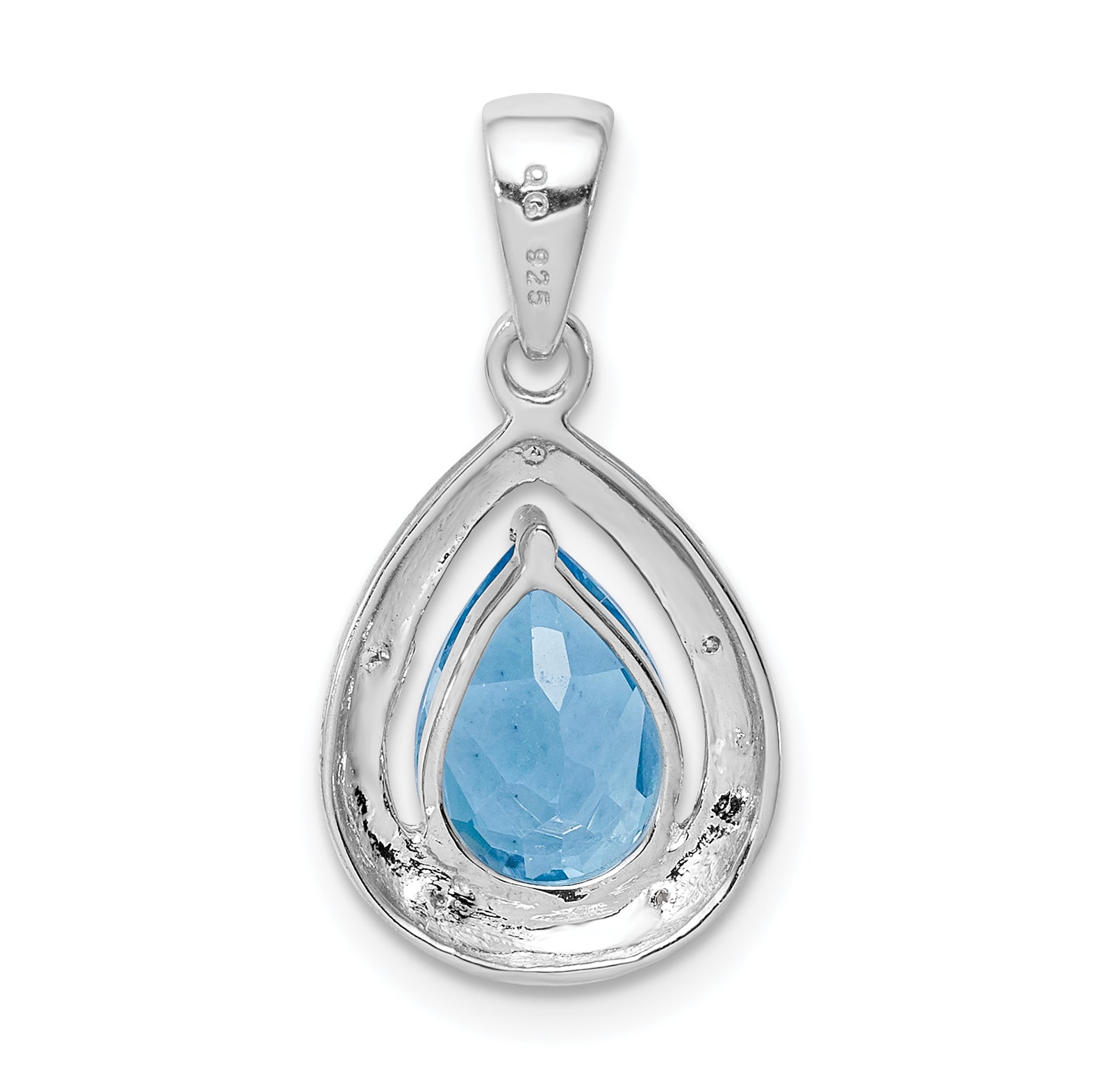 Sterling Silver Rhodium-plated Light Swiss Blue Topaz & Diamond Pendant