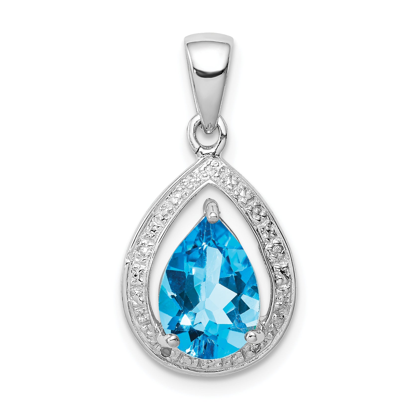 Sterling Silver Rhodium-plated Light Swiss Blue Topaz & Diamond Pendant