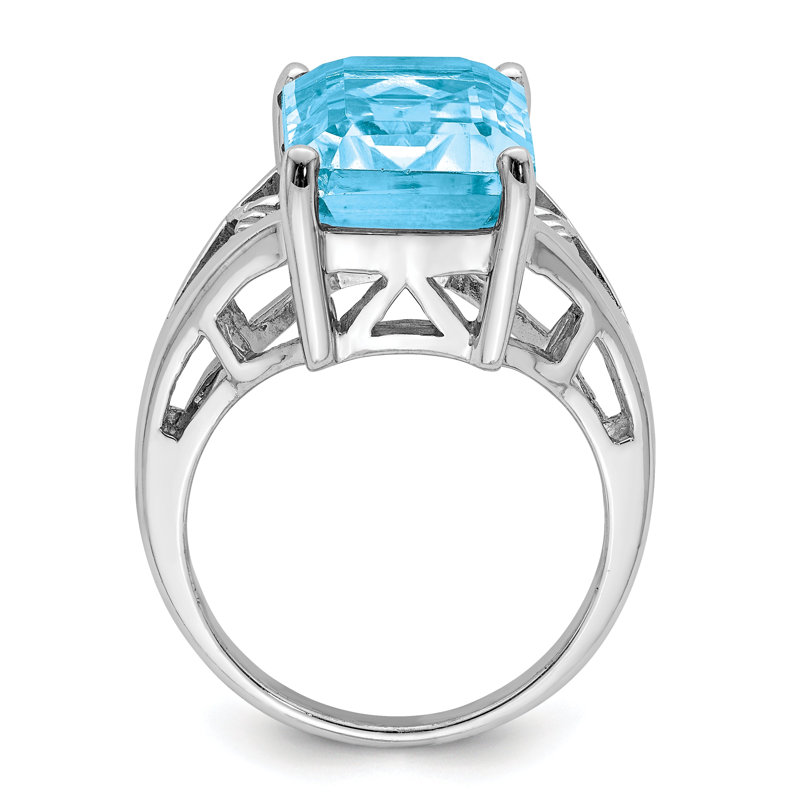 Sterling Silver Rhodium Light Swiss Blue Topaz Ring