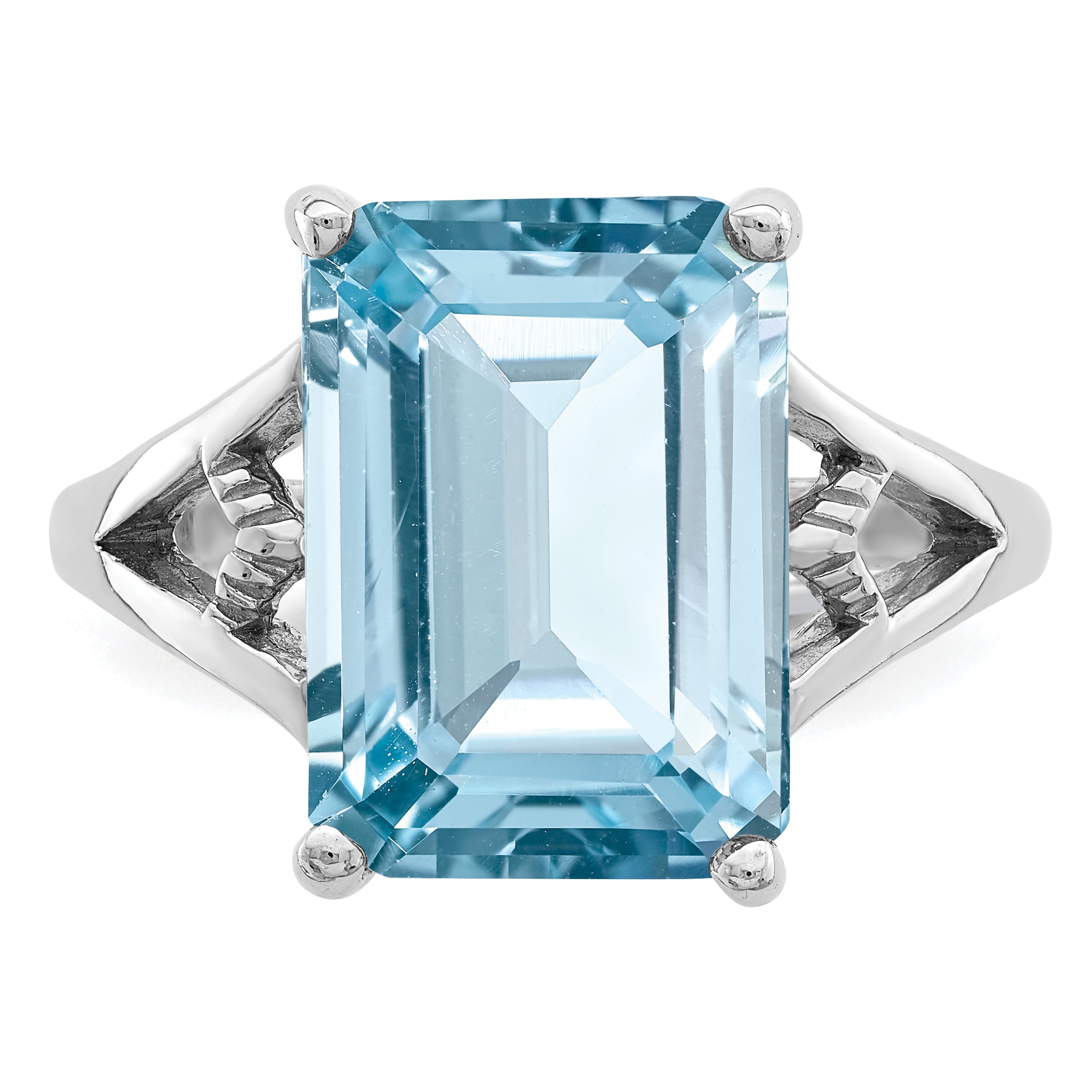 Sterling Silver Rhodium Light Swiss Blue Topaz Ring