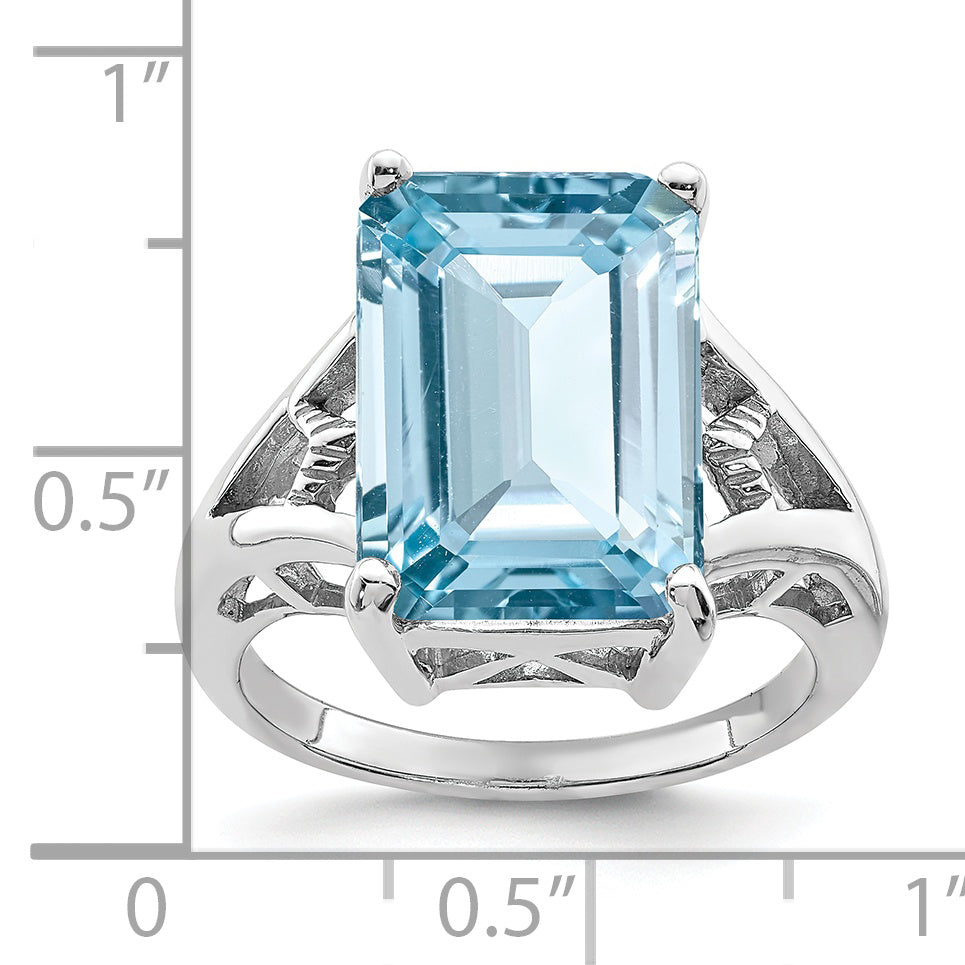 Sterling Silver Rhodium Light Swiss Blue Topaz Ring