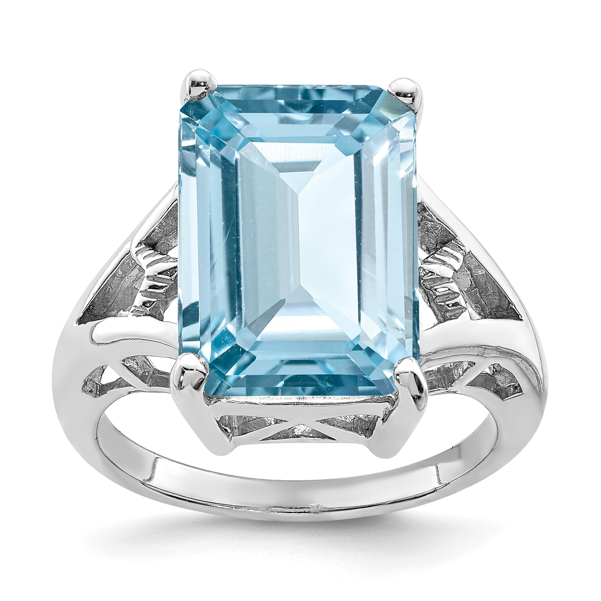 Sterling Silver Rhodium Light Swiss Blue Topaz Ring