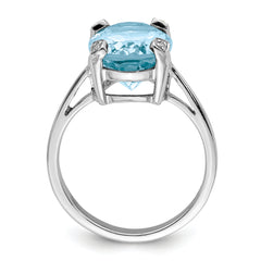 Sterling Silver Rhodium Light Swiss Blue Topaz Diamond Ring