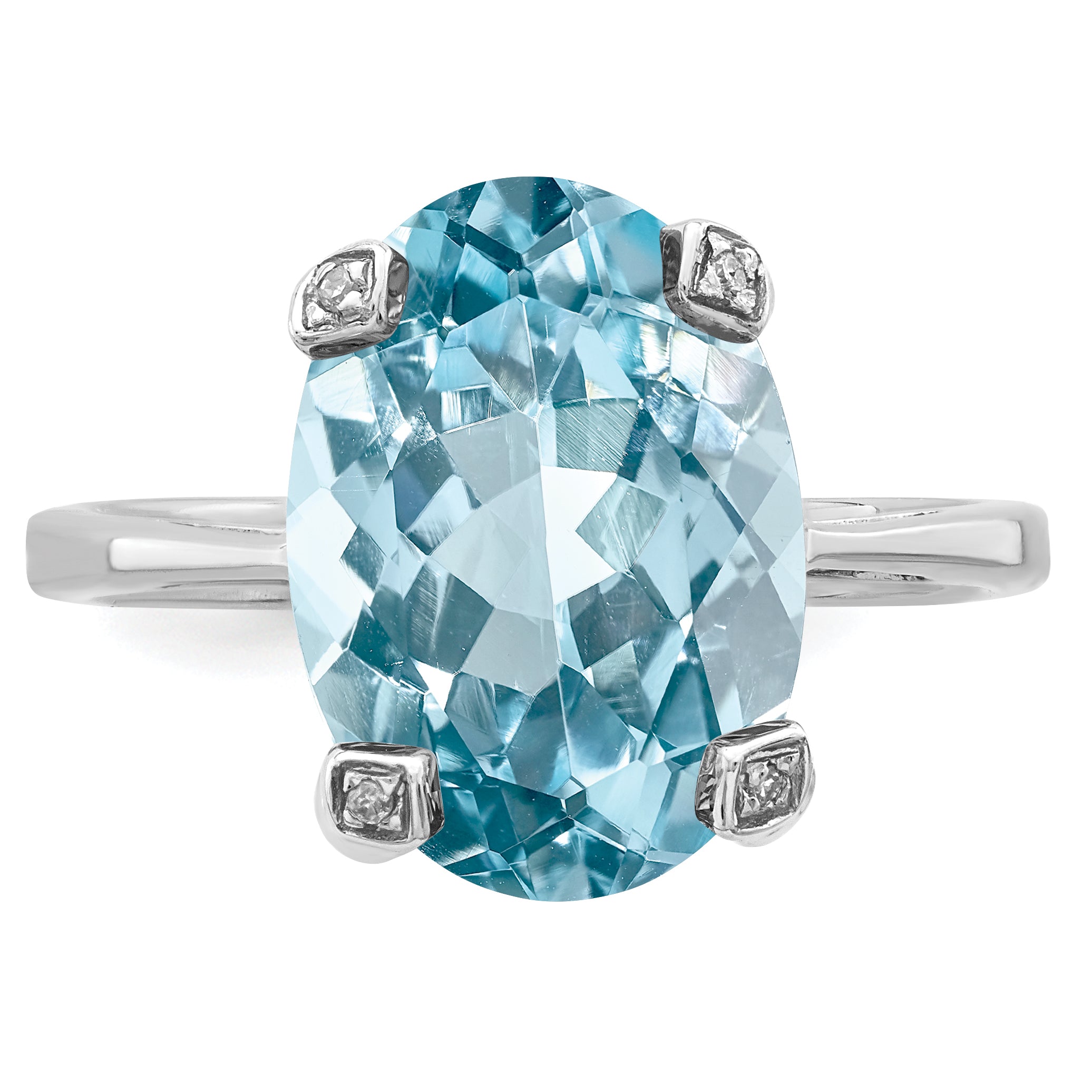 Sterling Silver Rhodium Light Swiss Blue Topaz Diamond Ring