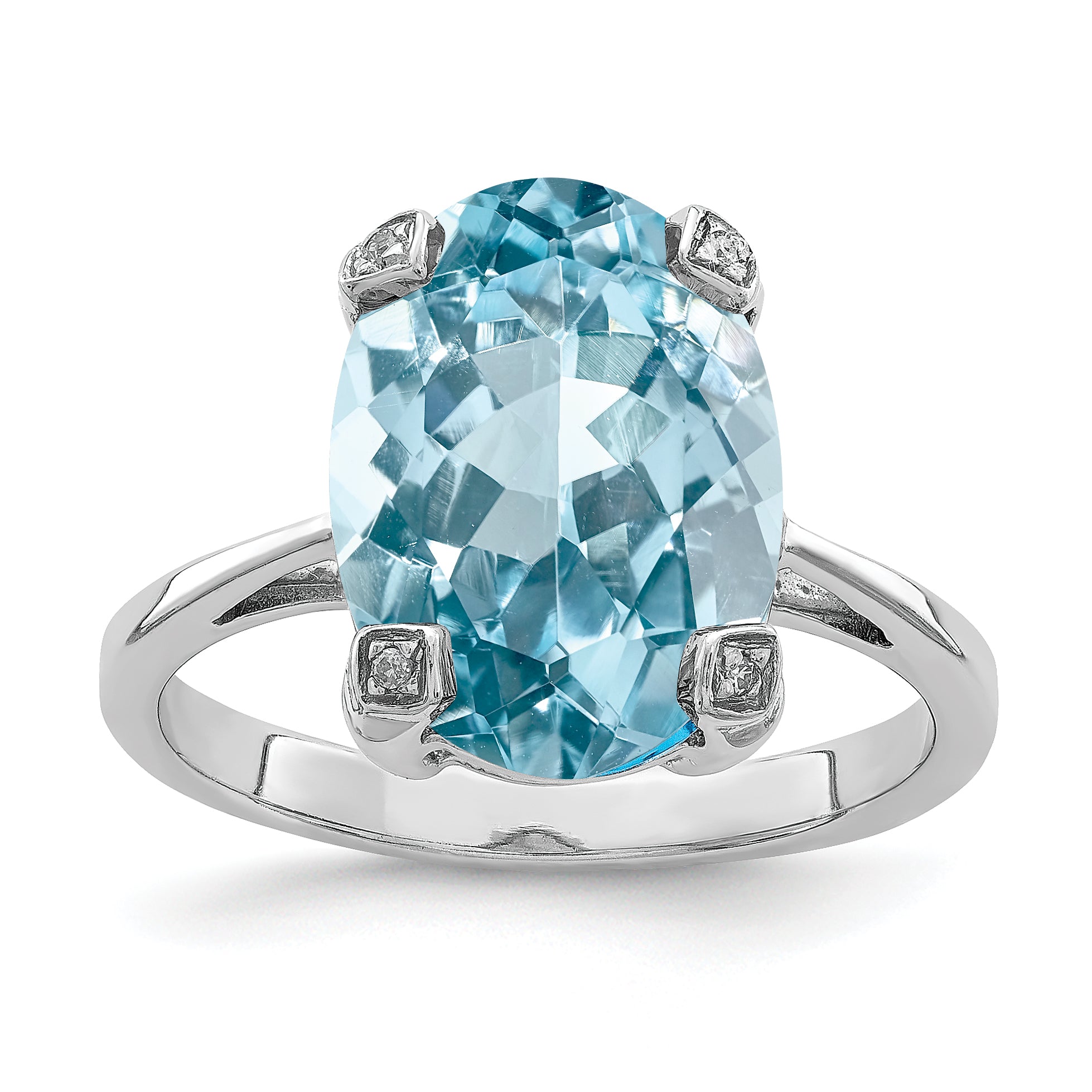 Sterling Silver Rhodium Light Swiss Blue Topaz Diamond Ring