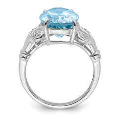 Sterling Silver Rhodium Light Swiss Blue Topaz Diamond Ring