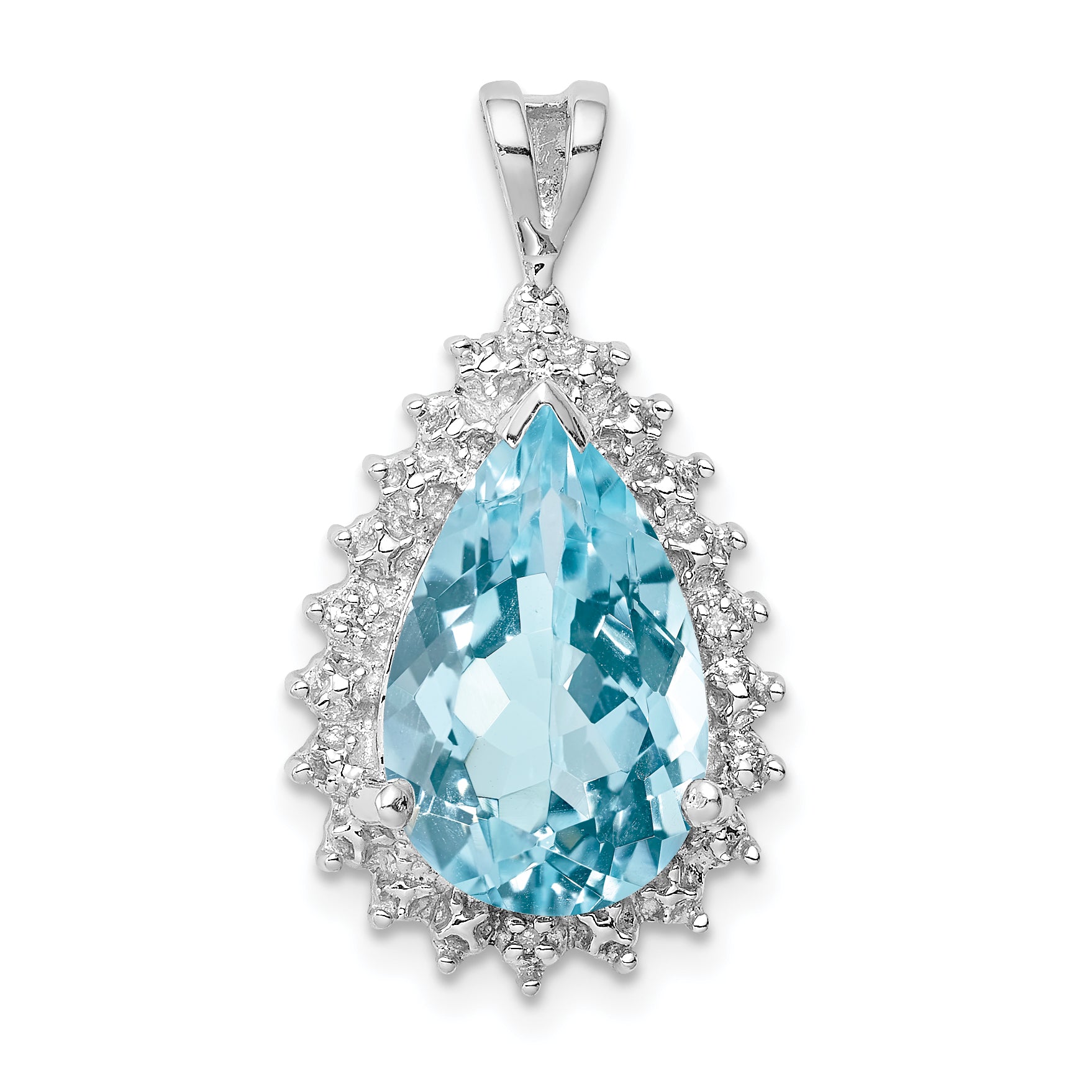 Sterling Silver Rhodium-plated Light Swiss Blue Topaz Diamond Pendant