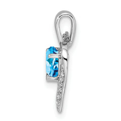 Sterling Silver Rhodium Heart Swiss Blue Topaz & Diamond Heart Pendant