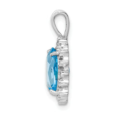 Sterling Silver Rhodium-plated Oval Swiss Blue Topaz & Diamond Pendant