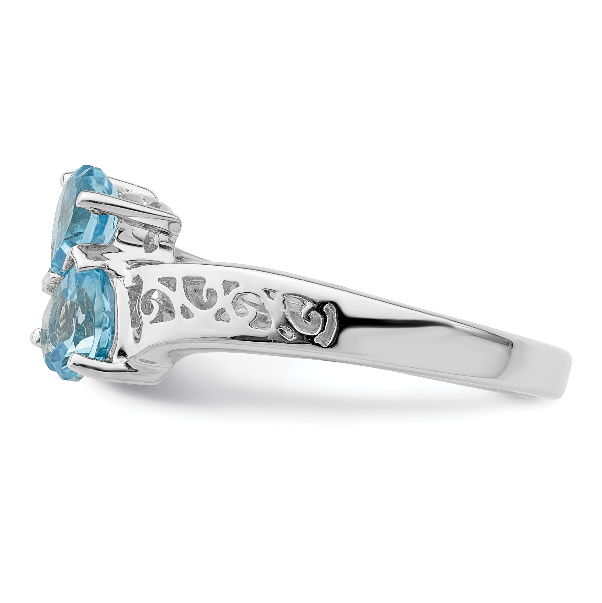 Sterling Silver Rhodium Light Swiss Blue Topaz Heart Ring