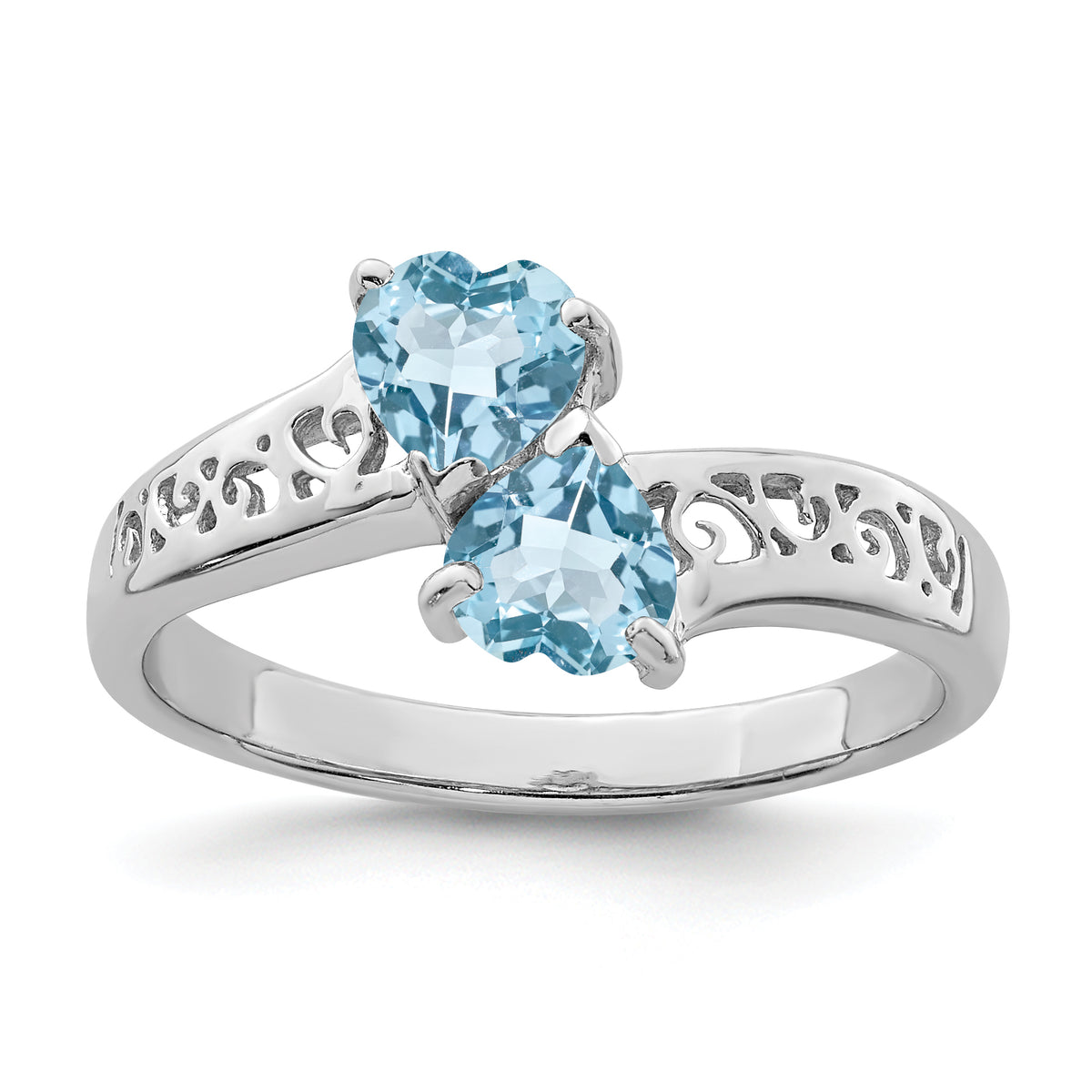 Sterling Silver Rhodium Light Swiss Blue Topaz Heart Ring