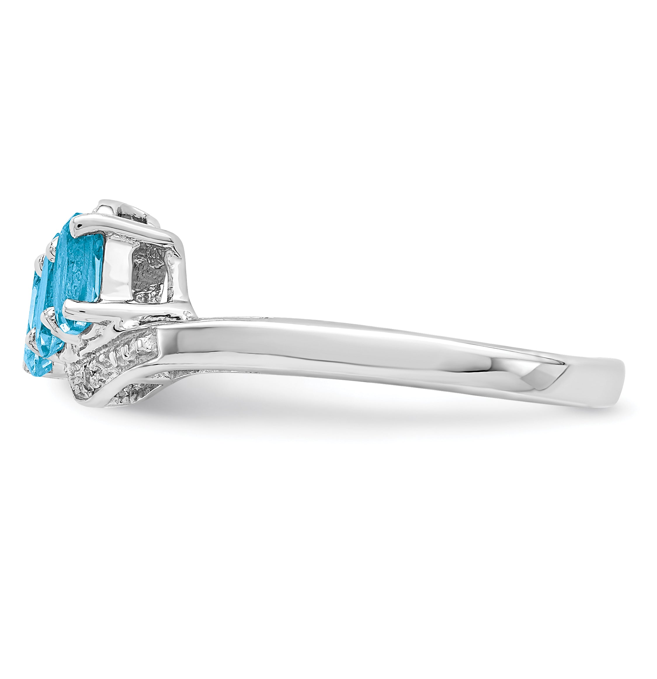 Sterling Silver Rhodium 3 Stone Light Swiss Blue Topaz & Diamond Ring