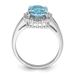 Sterling Silver Rhodium Light Swiss Blue Topaz & Diamond Ring