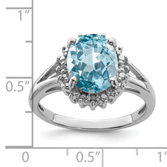 Sterling Silver Rhodium Light Swiss Blue Topaz & Diamond Ring