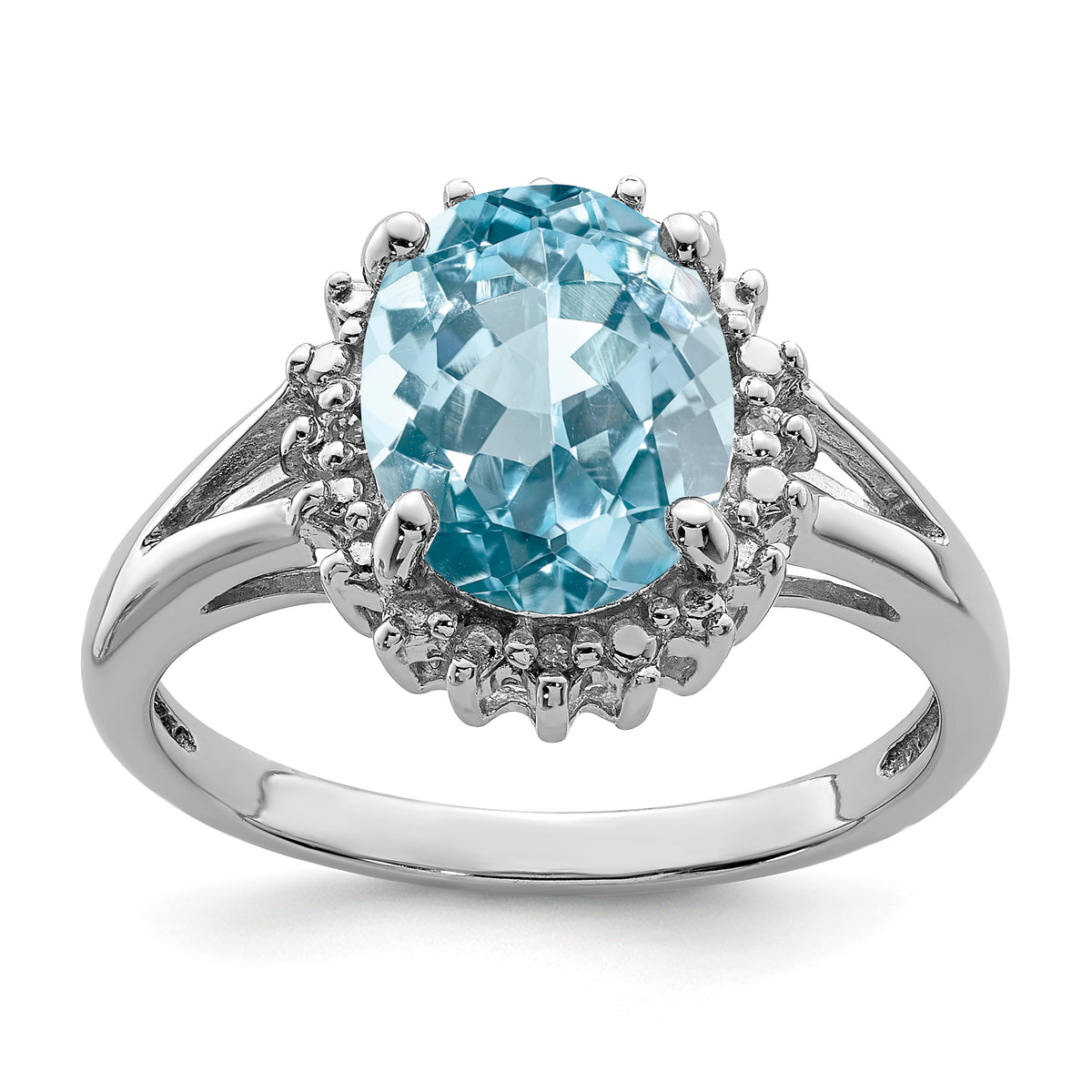 Sterling Silver Rhodium Swiss Blue Topaz & Diamond Ring