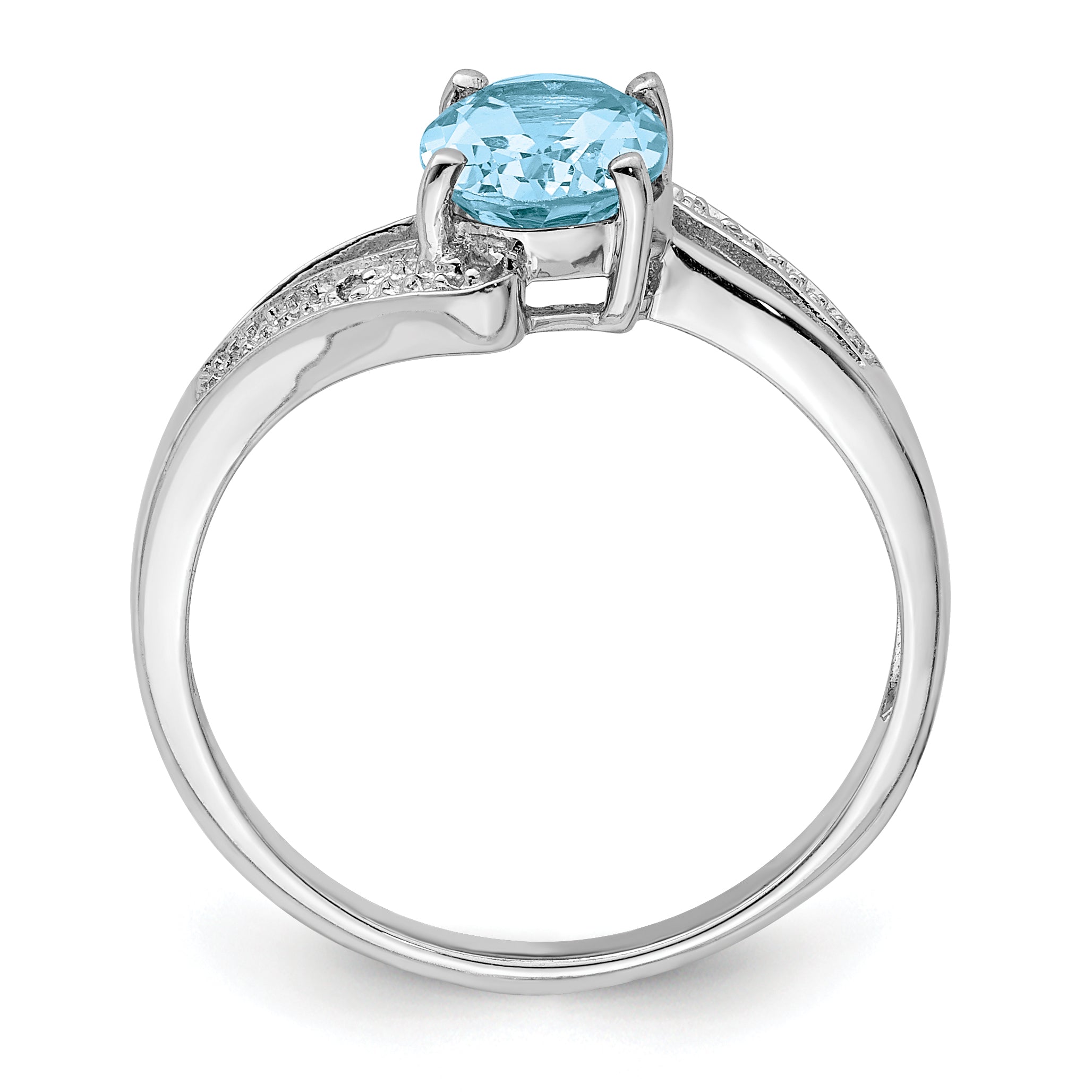 Sterling Silver Rhodium Light Swiss Blue Topaz & Diamond Ring