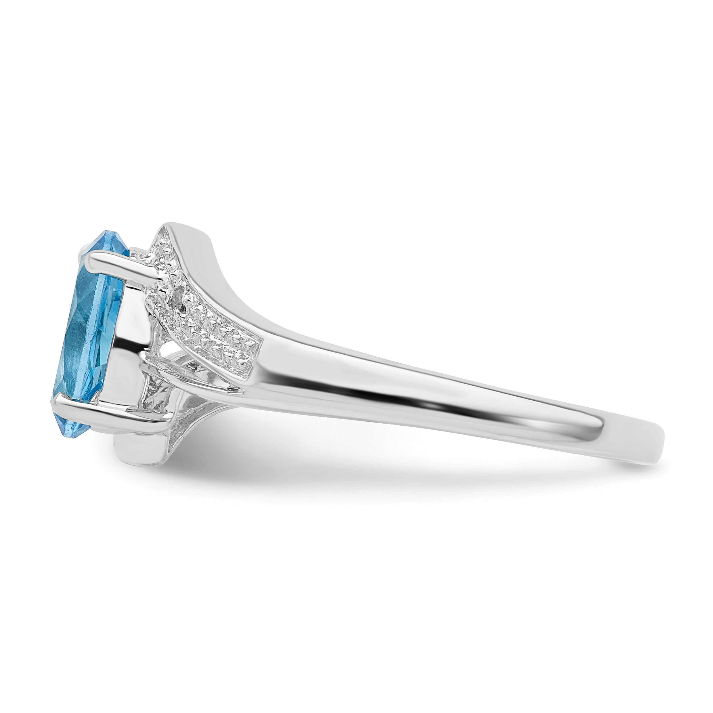 Sterling Silver Rhodium Light Swiss Blue Topaz & Diamond Ring