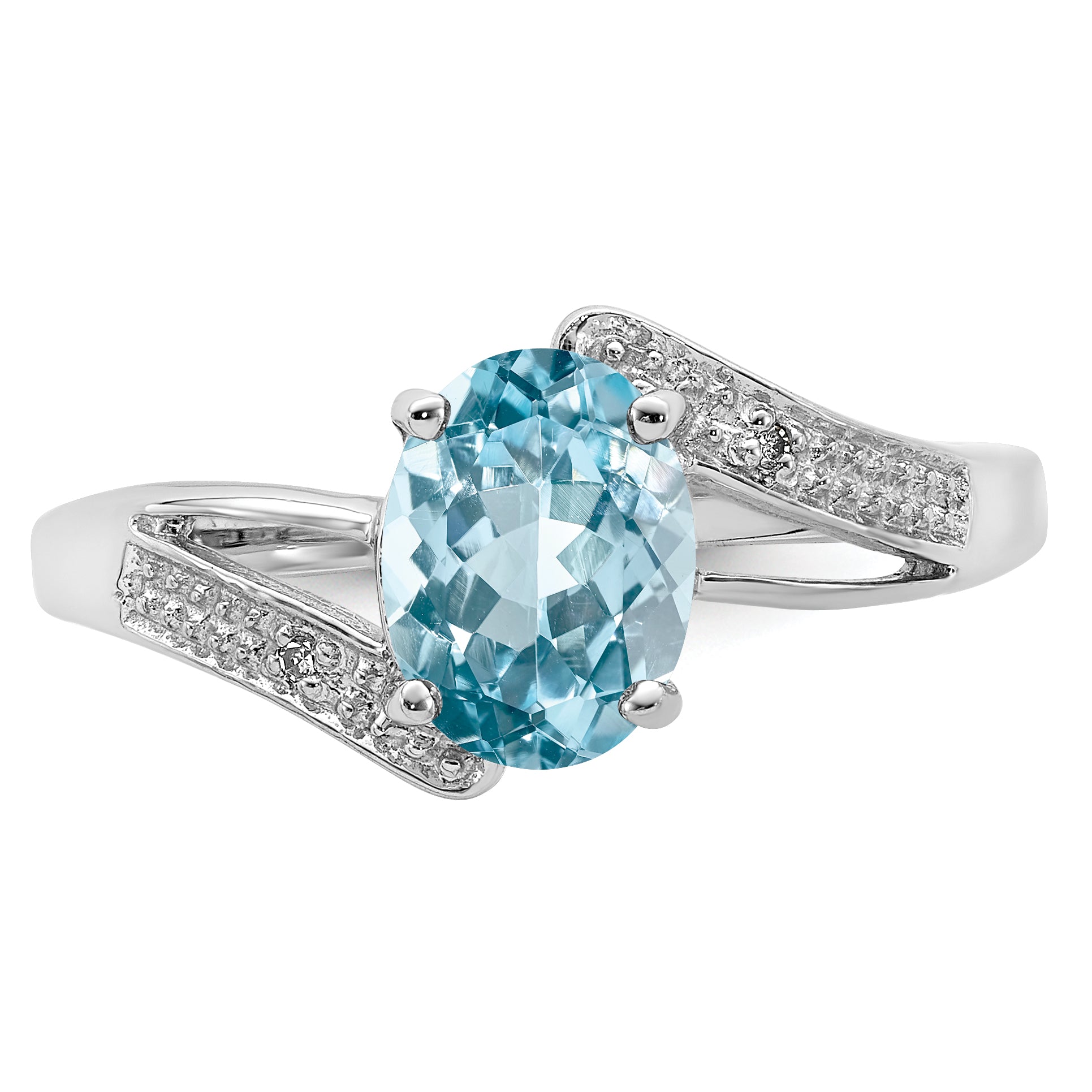 Sterling Silver Rhodium Light Swiss Blue Topaz & Diamond Ring