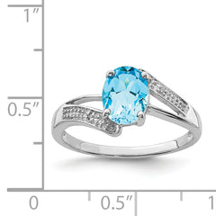 Sterling Silver Rhodium Light Swiss Blue Topaz & Diamond Ring