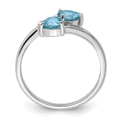 Sterling Silver Rhodium Light Swiss Blue Topaz & Diamond Heart Ring