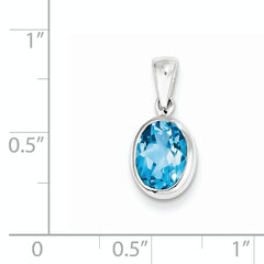 Sterling Silver Rhodium Light Swiss Blue Topaz Pendant