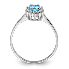 Sterling Silver Rhodium Swiss Blue Topaz Diamond Ring