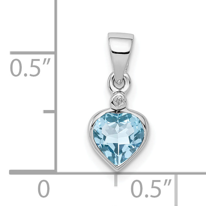 Sterling Silver Rhodium Light Swiss Blue Topaz Diamond Pendant