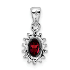 Sterling Silver Rhodium Garnet & Diamond Pendant