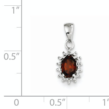 Sterling Silver Rhodium Garnet & Diamond Pendant