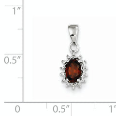 Sterling Silver Rhodium Garnet & Diamond Pendant