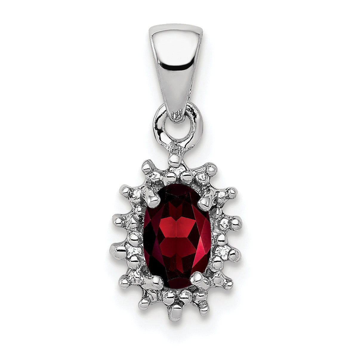 Sterling Silver Rhodium Garnet & Diamond Pendant