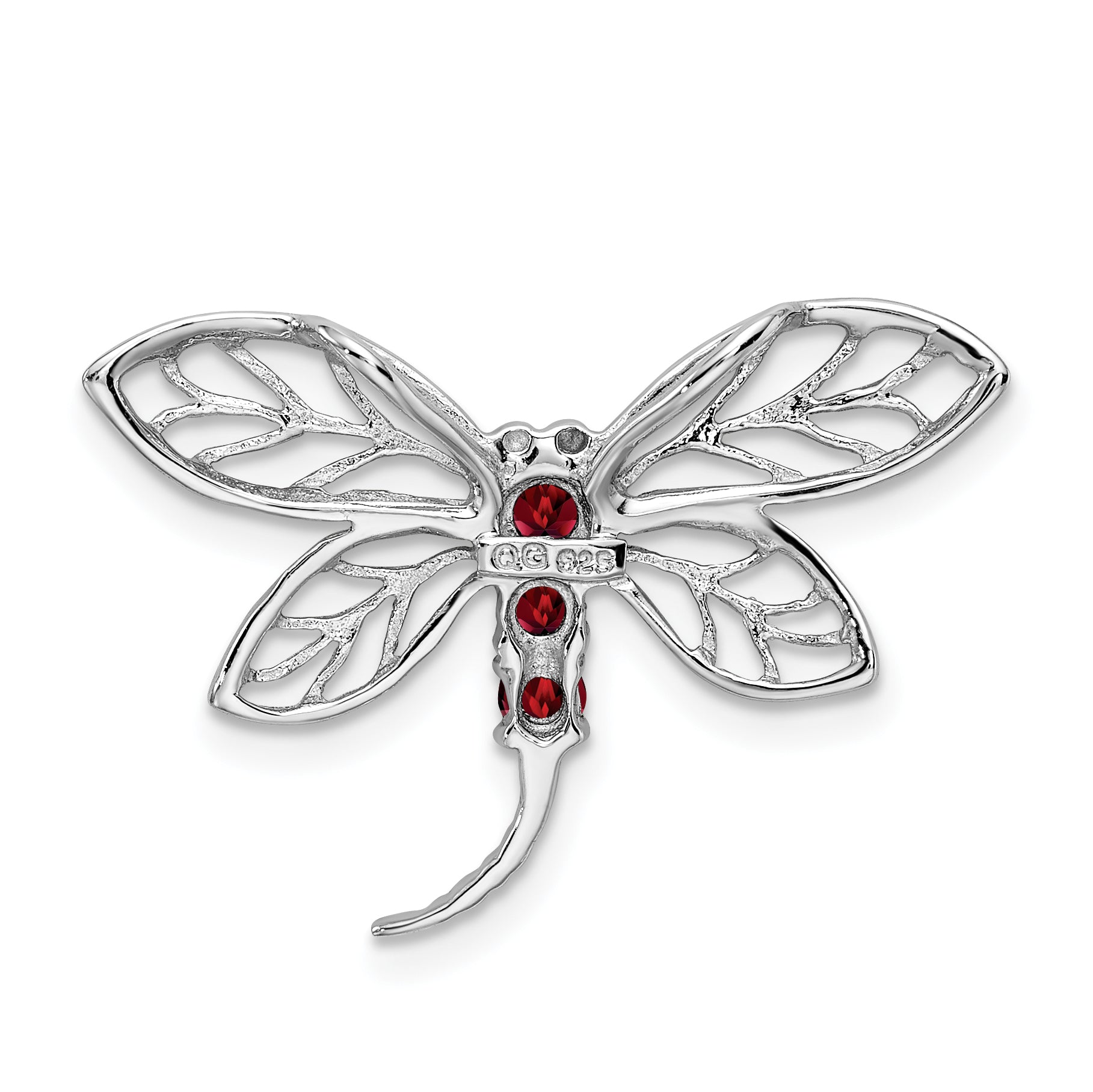 Sterling Silver Rhodium Garnet Dragonfly Chain Slide