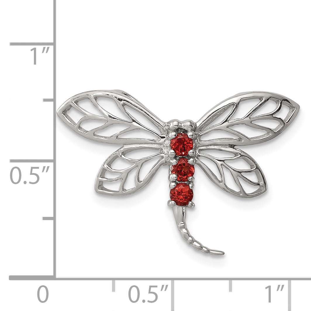 Sterling Silver Rhodium Garnet Dragonfly Chain Slide