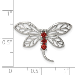 Sterling Silver Rhodium Garnet Dragonfly Chain Slide