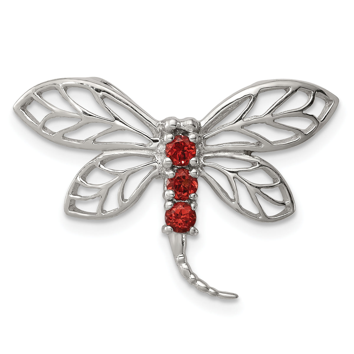 Sterling Silver Rhodium Garnet Dragonfly Chain Slide