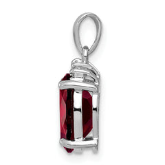 Sterling Silver Rhodium Garnet & Diamond Pendant