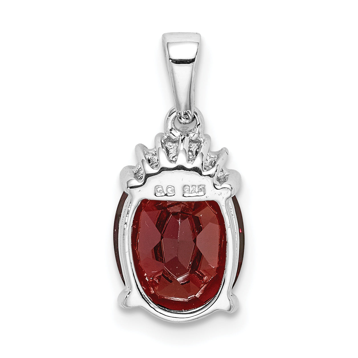 Sterling Silver Rhodium Garnet & Diamond Pendant