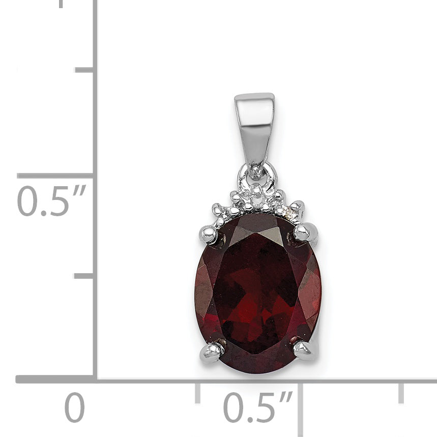 Sterling Silver Rhodium Garnet & Diamond Pendant