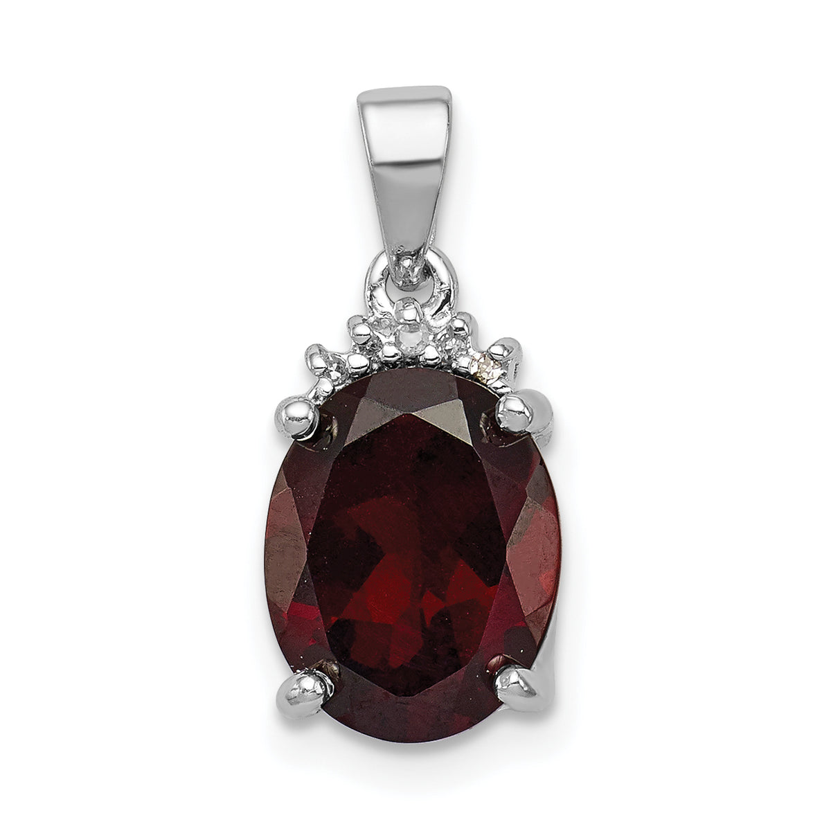 Sterling Silver Rhodium Garnet & Diamond Pendant