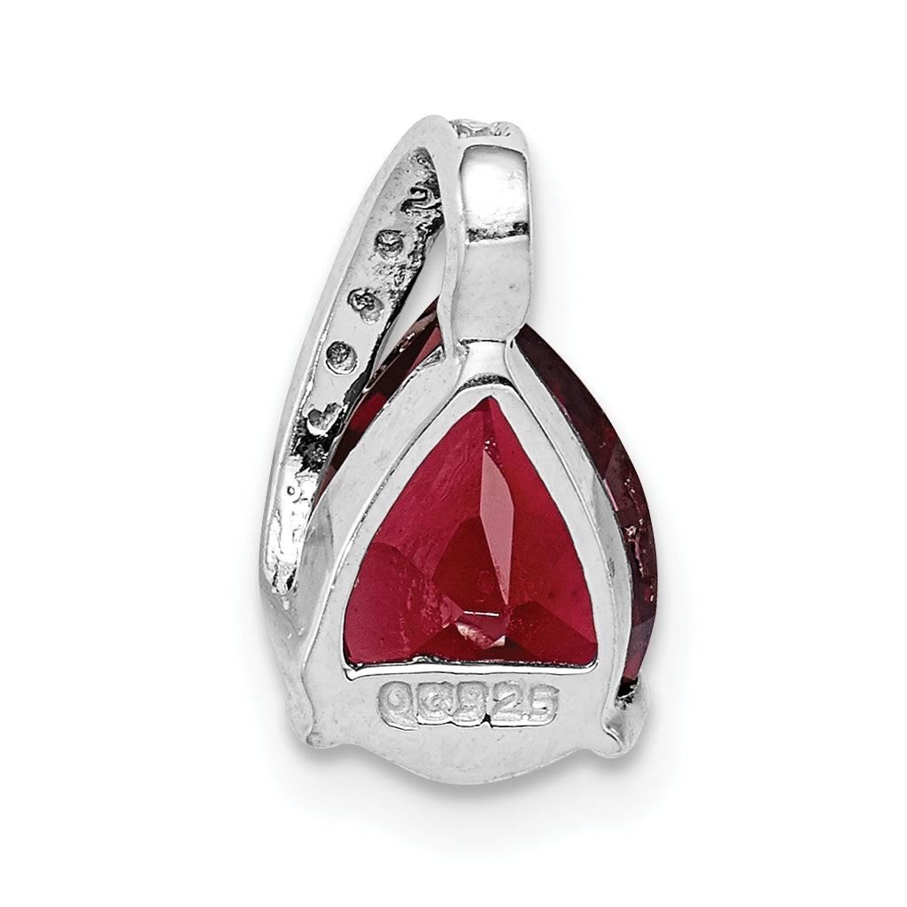 Sterling Silver Rhodium Pear Garnet Pendant