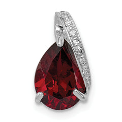 Sterling Silver Rhodium Pear Garnet Pendant