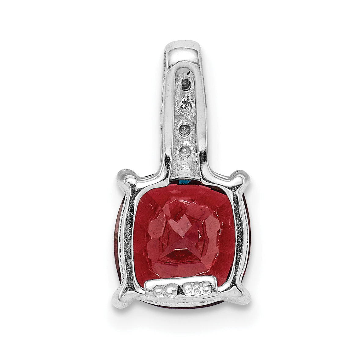 Sterling Silver Rhodium Garnet & Diamond Pendant